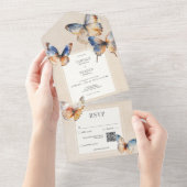 Moderne minimale blauwe & roest vlinders dan QR-co All In One Uitnodiging (Afscheurbaar)