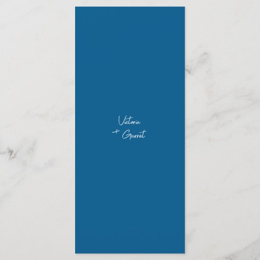 Moderne minimale blauwe script bruiloft menu (Achterkant)