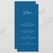 Moderne minimale blauwe script bruiloft menu (Voorkant / Achterkant)