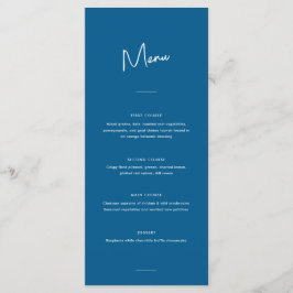 Moderne minimale blauwe script bruiloft menu