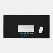 Moderne minimale blauwe script monogram zwart bure bureaumat (Keyboard & Muis)