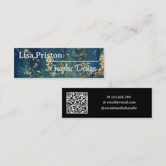 Moderne, minimale Blauwgroen Gold Donk QR-code Mini Visitekaartje (Voorkant / Achterkant)