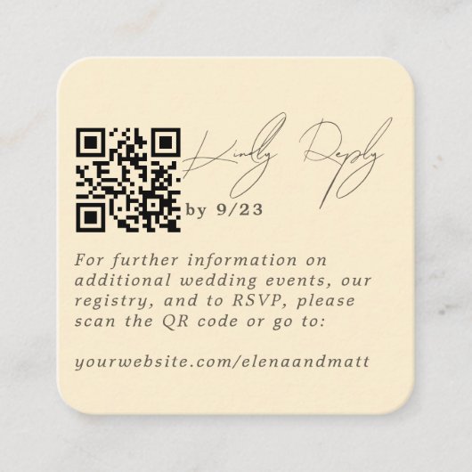 Moderne minimale Bleke gele RSVP QR Code Kaart (Voorkant)