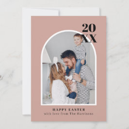 Moderne, minimale Blush Arch Family Photo Easter Feestdagenkaart