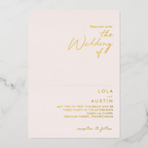 Moderne minimale blush en gouden weddenschap folie uitnodiging