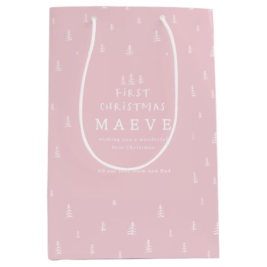 Moderne Minimale Blush Roze Eerste Kerstdag Medium Cadeauzakje (Voorkant)