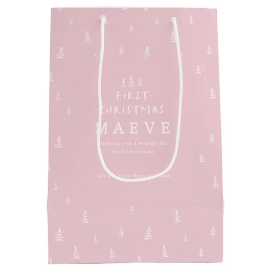 Moderne Minimale Blush Roze Eerste Kerstdag Medium Cadeauzakje (Achterkant)