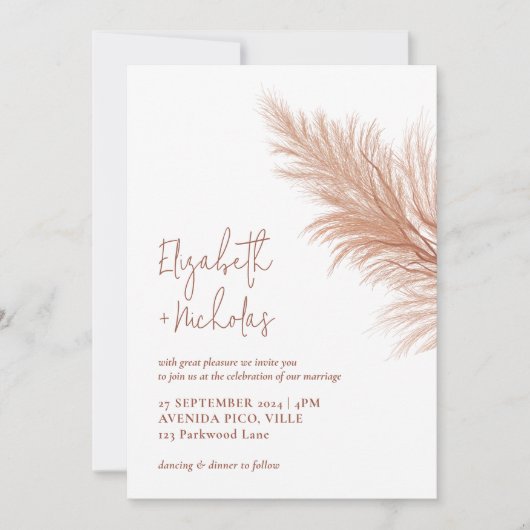 Moderne minimale Boho Pampas gras bruiloft Kaart (Voorkant)