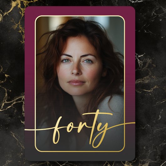 Moderne minimale Bourgondische foto veertigste ver Folie Uitnodiging