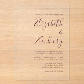 Moderne minimale Bourgondische script bruiloft Acryl Uitnodigingen (Voorkant)