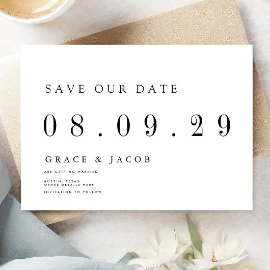 Moderne minimale bruiloft datum niet-foto save the date