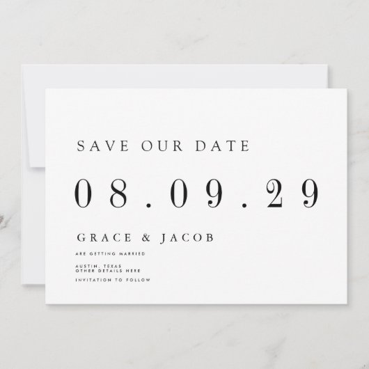 Moderne minimale bruiloft datum niet-foto save the date (Voorkant)