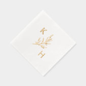 Moderne Minimale bruiloft Monogram Groene Bladeren Folie Servetten (Rechts)