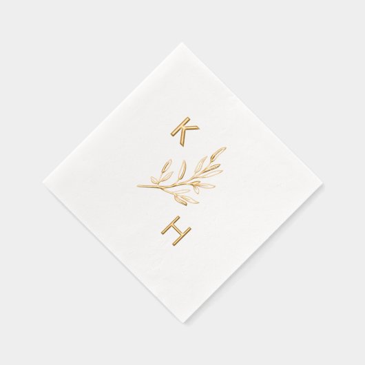 Moderne Minimale bruiloft Monogram Groene Bladeren Folie Servetten (Rechts)