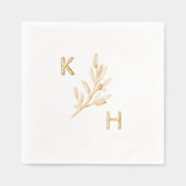 Moderne Minimale bruiloft Monogram Groene Bladeren Folie Servetten (Voorkant)