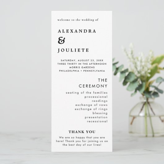 Moderne minimale bruiloft programma volgorde van e (Staand voorkant)