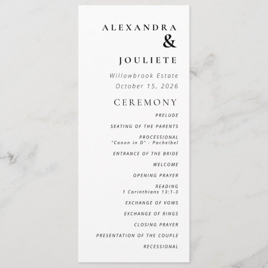 Moderne minimale bruiloft programma volgorde van e (Voorkant)