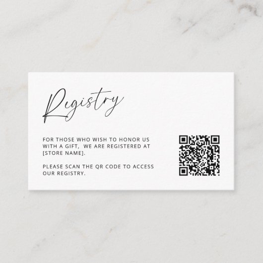 Moderne minimale bruiloft register QR-code Informatiekaartje (Voorkant)