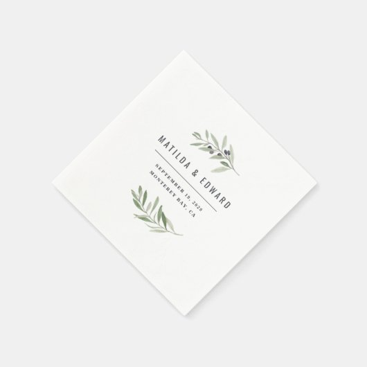Moderne minimale bruiloft voor olijfbladeren servet (Hoek)