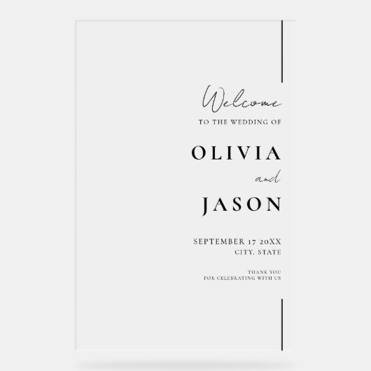 Moderne minimale bruiloft welkom acryl bord (Voorkant)