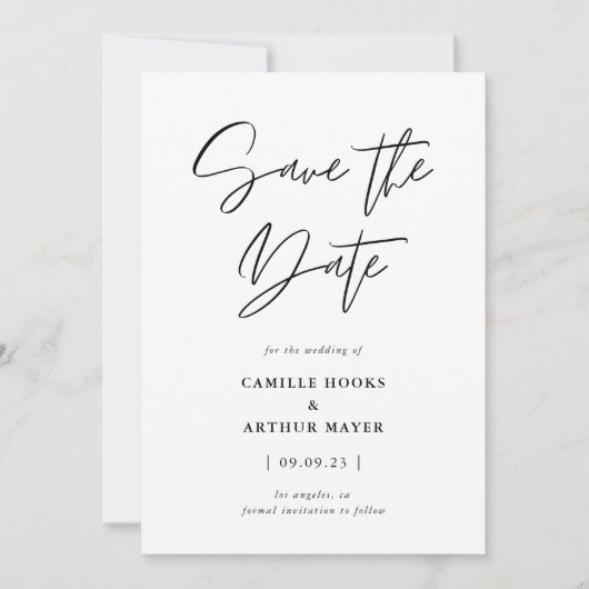 Moderne Minimale Calligrafie Foto Save The Date (Voorkant)
