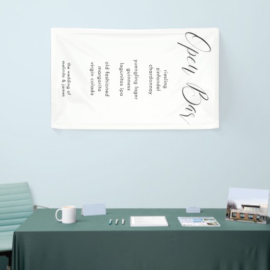 Moderne Minimale Calligrafie Stof Bar Menu Bruilof Spandoek (Beurs)