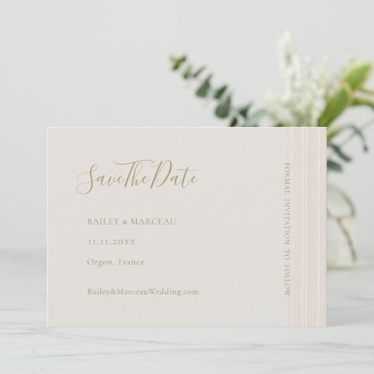 Moderne, minimale Champagne Gold redt de datum Kaart (Staand voorkant)