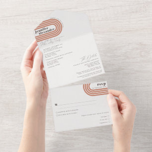 Moderne minimale chic Terracotta Rust Wedding All In One Uitnodiging