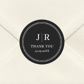 Moderne minimale chique zwart aangepaste bruiloft ronde sticker