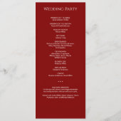 Moderne minimale Crimson rode bruiloft ceremonie Programma (Achterkant)
