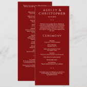 Moderne minimale Crimson rode bruiloft ceremonie Programma (Voorkant / Achterkant)