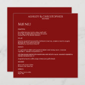 Moderne minimale Crimson rode bruiloft receptie Menu (Voorkant / Achterkant)