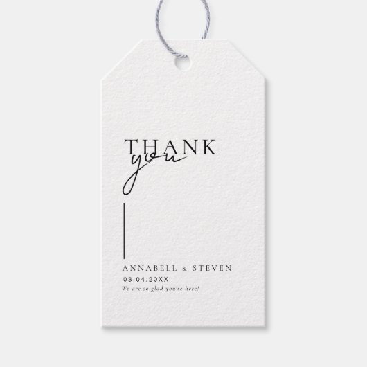 Moderne, minimale, "DANK U" bruiloft Cadeaulabel (Voorkant)
