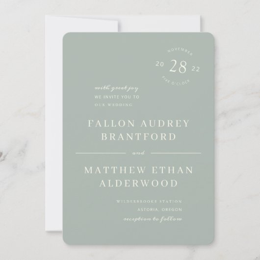 Moderne minimale datum zegel Sage bruiloft uitnodi Save The Date (Voorkant)
