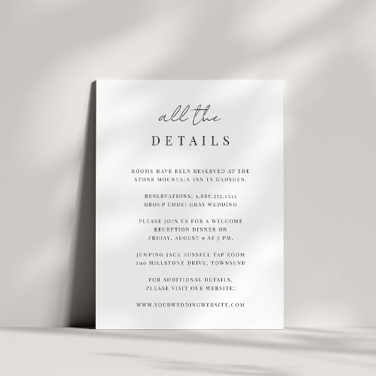 Moderne Minimale details over het script bruiloft Informatiekaartje