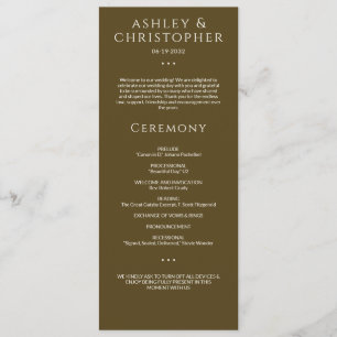 Moderne minimale donker brons bruiloft ceremonie programma
