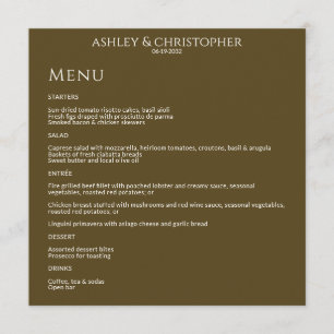 Moderne minimale donker brons bruiloft receptie menu