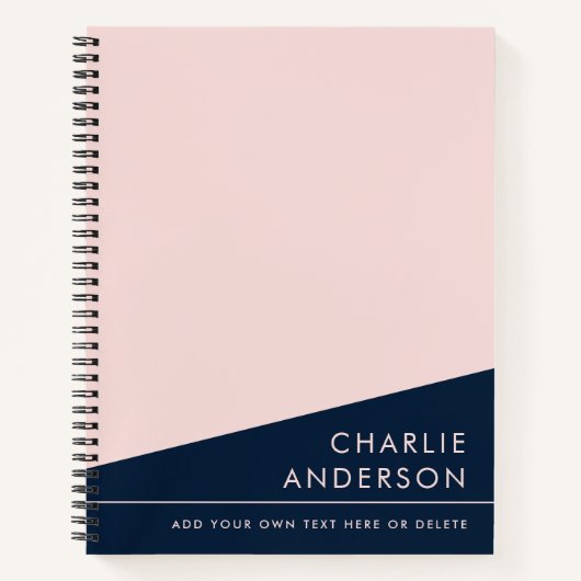 Moderne minimale donkerblauwe en roze aangepaste n notitieboek (Voorkant)