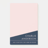 Moderne minimale donkerblauwe en roze aangepaste n post-it® notes (Voorkant)