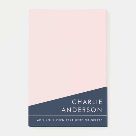 Moderne minimale donkerblauwe en roze aangepaste n post-it® notes (Voorkant)