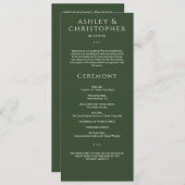 Moderne minimale donkere mos groene bruiloft cerem programma (Voorkant / Achterkant)