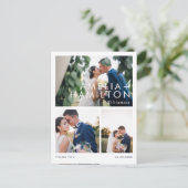 Moderne minimale drie foto bruiloft dank u briefkaart (Staand voorkant)