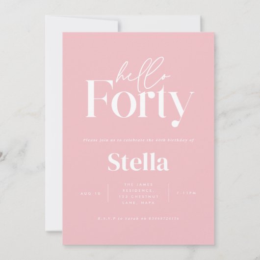 Moderne minimale eenvoudige girly roze 40e verjaar kaart (Achterkant)