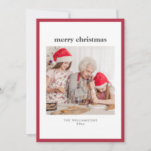 Moderne Minimale Eenvoudige Rode Rand Kerst Foto Feestdagenkaart