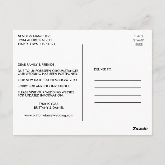 Moderne minimale eenvoudige wijziging van de datum briefkaart (Achterkant)