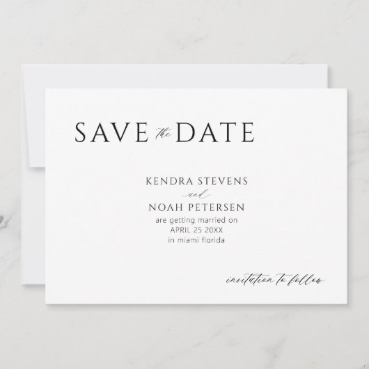Moderne minimale elegante zwart-witte bruiloft save the date (Voorkant)