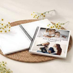 Moderne minimale familie twee foto gepersonaliseer notitieboek