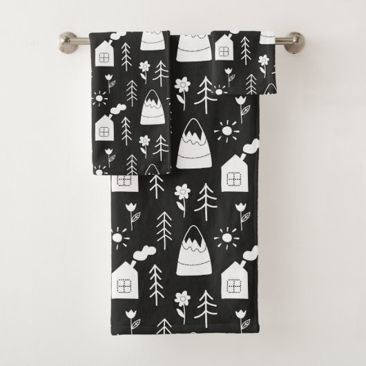 Moderne minimale feestelijke Scandi Black en White Bad Handdoek (Insitu)