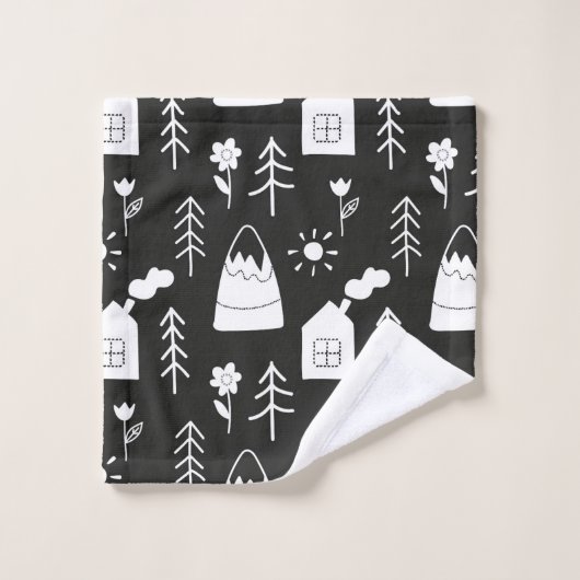 Moderne minimale feestelijke Scandi Black en White Bad Handdoek (Wasdoekje)