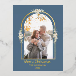 Moderne, minimale Floral Arch Foto grijs Folie Feestdagen Briefkaart